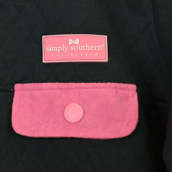Simply Southern Black Pink Quilted 1/4 Snap Pullover Size M Sweatshirt Jacket - Picture 4 of 13
